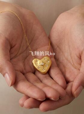 毛衣链 爱心心形镶钻吊坠钛钢项链欧美INS风锁骨链 高级感不规则