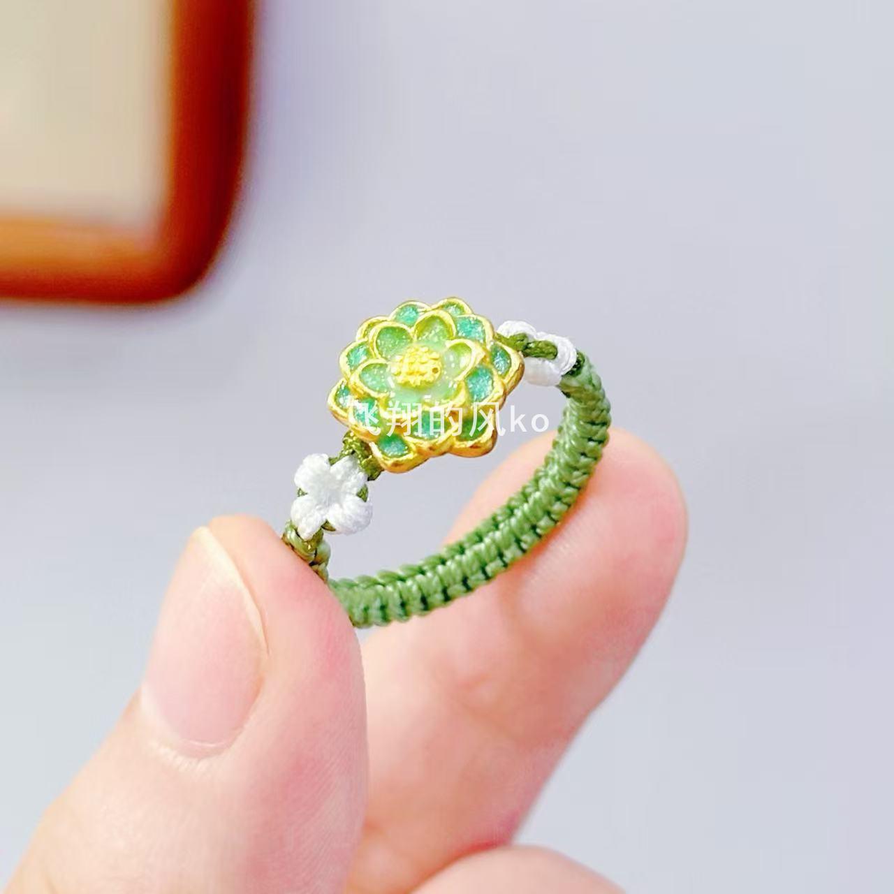 Haoyun lotus enamel green national style braided rope lotus ring temple scenic spot cultural and creative gifts