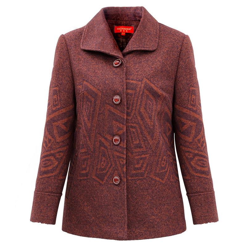 中老年女装妈妈装毛呢外套老年人奶奶秋冬款翻领呢子上衣婆婆春装