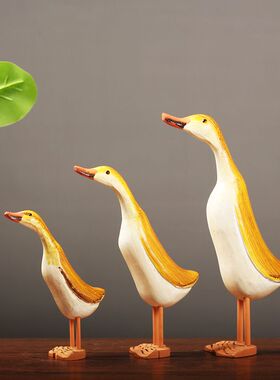 北欧风格鸭子木质动物套三鸭造型工艺品 家居装饰摆件创意礼物