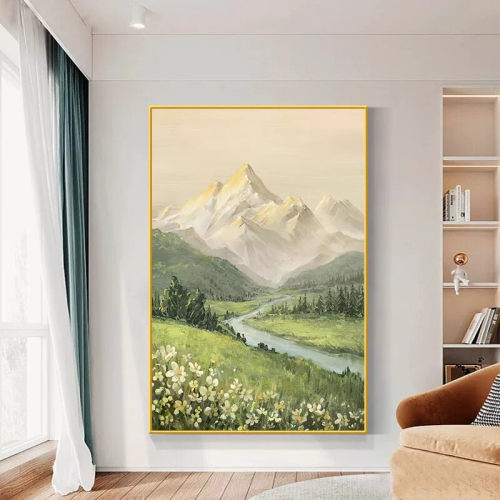 奶油风玄关装饰画小清新客厅落地画现代简约日照金山卧室饭厅壁画 - 图1
