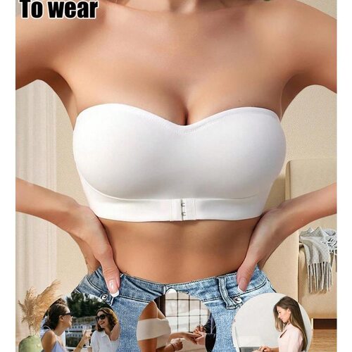 Womens Strapless Front Closure Bandeau Bra NonSlip Backless - 图3