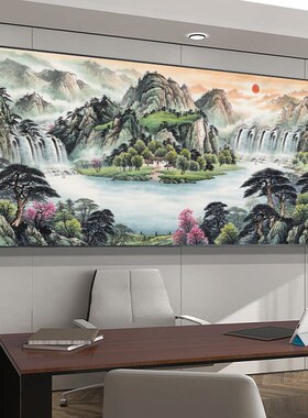 江山如画客厅山水挂画办公室字画装饰风景国画沙发背景墙画墙贴画
