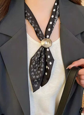 法式复古抽拉系脖丝巾项链女新款秋冬波点领巾长款毛衣链围巾配饰