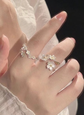 【繁花似锦】山茶花闺蜜对戒小众设计感轻奢简约气质开口闺蜜学生