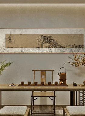 大画马良中式装饰画山水画客厅横幅挂画茶室办公室国潮背景墙壁画