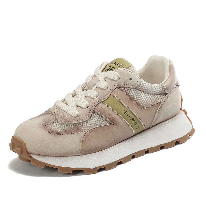 真皮厚底阿甘鞋女2026新款春夏加绒复古做旧粉色运动老爹鞋德训鞋,淘宝优惠券,粉丝福利购,淘宝优惠卷