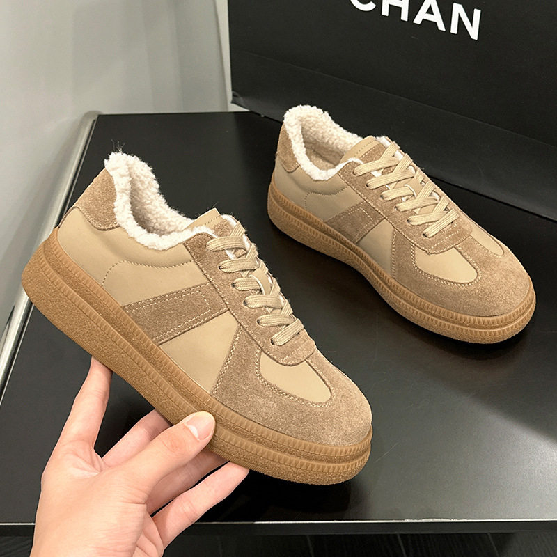 真皮德训鞋女加绒2026秋冬新款毛毛棉鞋防滑厚底复古运动休闲板鞋,淘宝优惠券,粉丝福利购,淘宝优惠卷