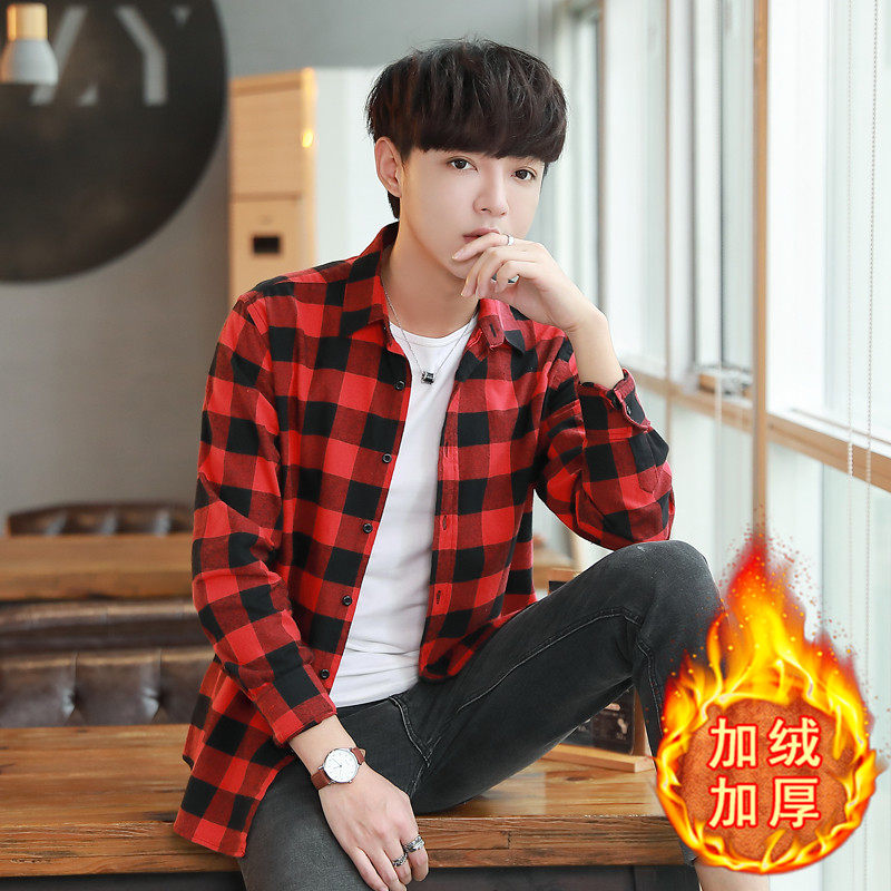 格子春秋休闲韩版外套港风日系衬衫 狼威堡衬衫