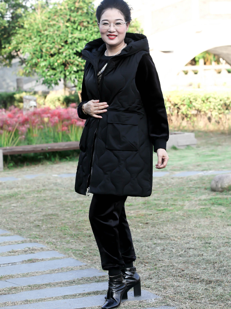 中老年女士冬装胖妈妈加肥加大码无袖羽绒棉服中长款加厚马甲宽松 中老年女士冬装胖妈妈加肥加大码无袖羽绒棉服中长款加厚马甲宽松