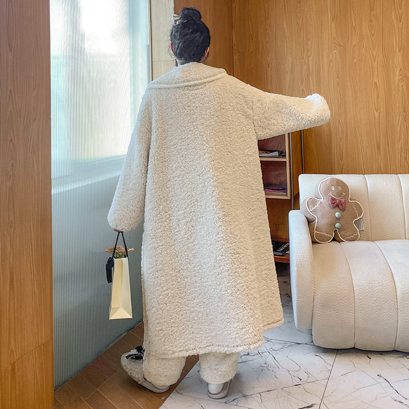 秋冬季珊瑚绒加绒蝴蝶结长款睡袍 名夫服饰睡袍/浴袍