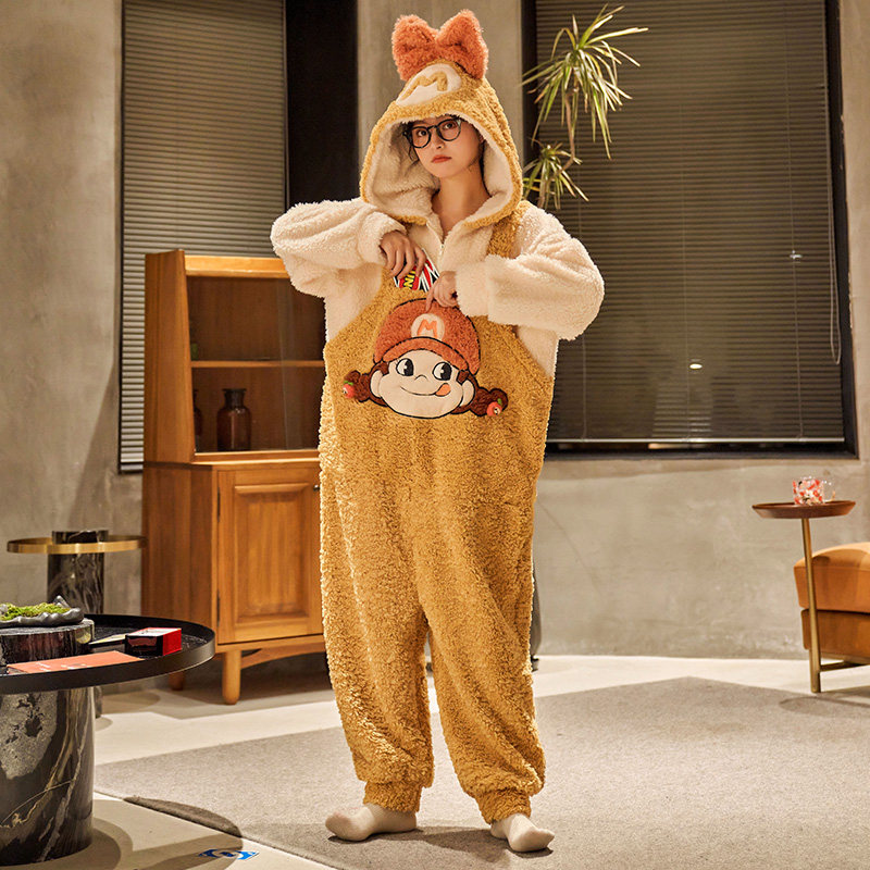 连体秋冬珊瑚绒加绒可爱连帽睡衣 名夫服饰睡衣/家居服套装