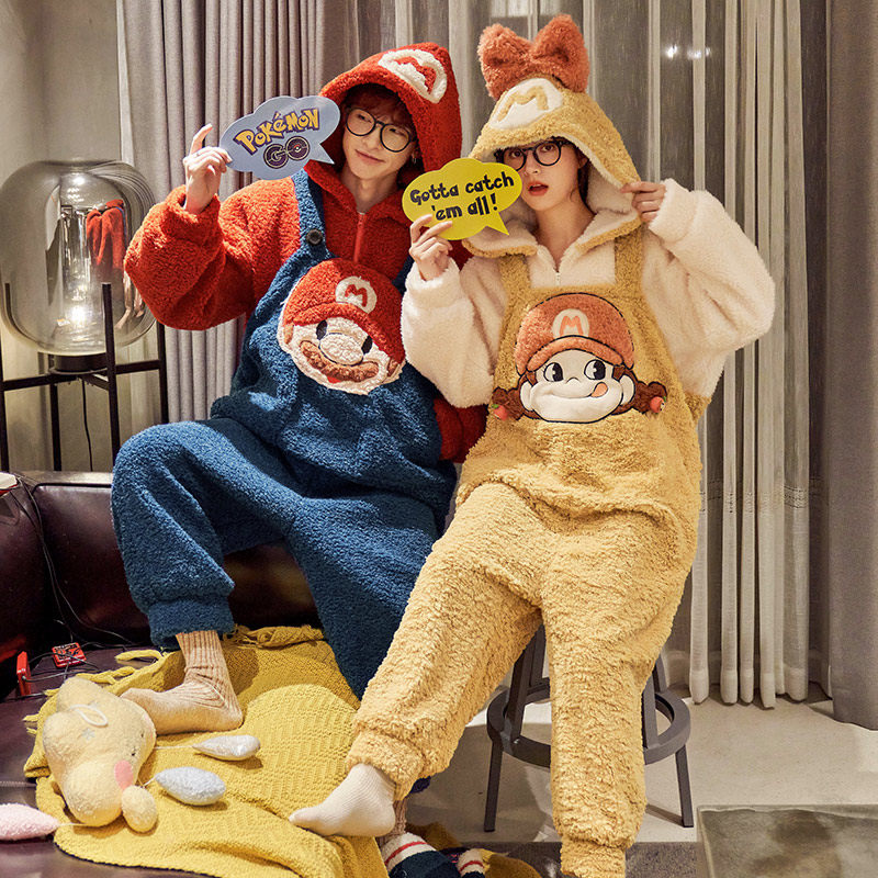 情侣秋冬季珊瑚绒加绒冬天卡通睡衣 名夫服饰睡衣/家居服套装