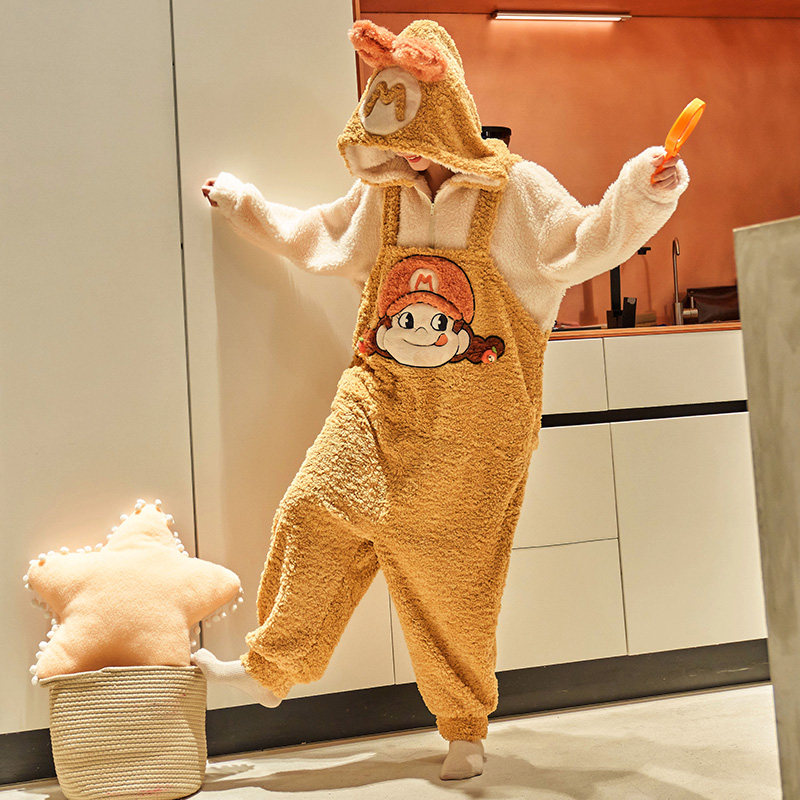 连体秋冬珊瑚绒加绒可爱连帽睡衣 名夫服饰睡衣/家居服套装