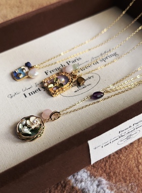 复古油画宝石孤品项链