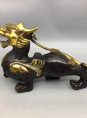 纯铜鎏金貔貅摆件 一对皮休客厅酒柜装饰办公室桌开业礼品