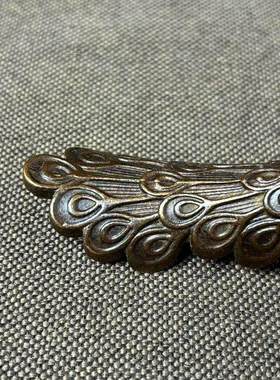 回流古玩纯铜孔雀摆件桌面创意复古铜摆设老物件真品茶宠笔架手把