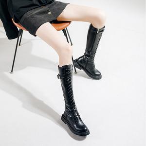 【双11】妙侣低跟系带机车长筒靴