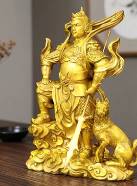 纯铜杨戬二郎神真君神像家居玄关桌面摆件二郎显圣真君杨戬哮天犬