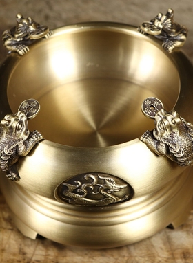 黄铜四方来财金蟾聚宝盆摆件可转动家居办公室店铺装饰品开业送礼