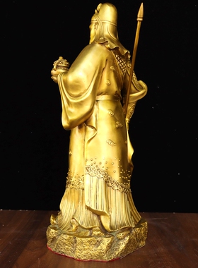 纯黄铜关圣帝君关公提刀立刀摆件家用武财神关二爷供奉神像摆设