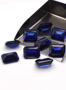 5A过钻笔长方形蓝宝石裸石矢车菊祖母绿切戒面宝石戒指配石diy