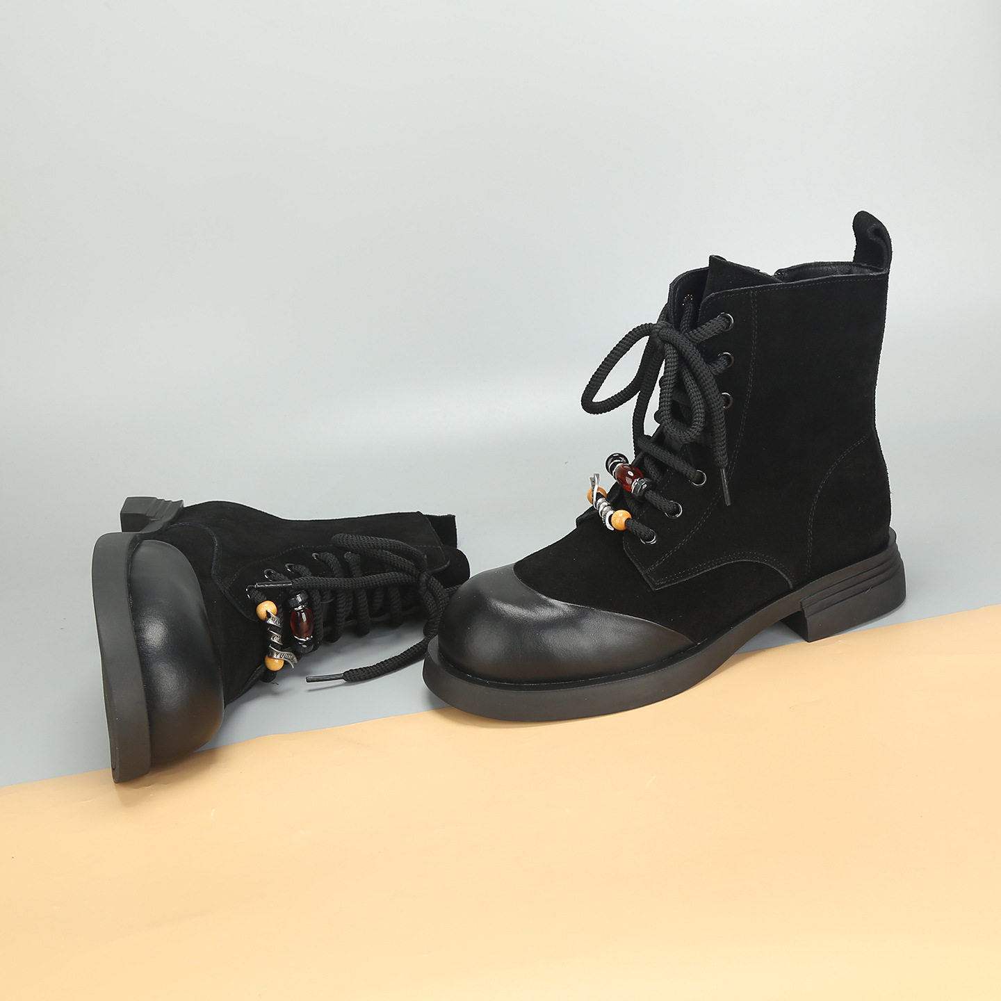 宽胖脚大码女鞋41到43秋季新款真皮靴子粗跟马丁靴短靴宽头女靴42,淘宝优惠券,粉丝福利购,淘宝优惠卷