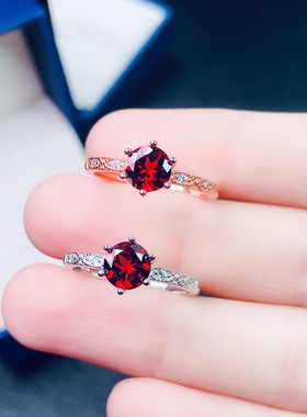 石榴石女石榴石日韩石榴石戒指