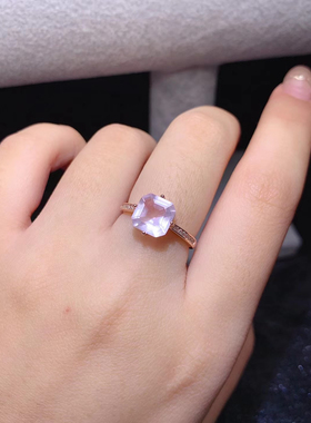 天然粉水晶戒指女戒子S925纯银粉色宝石芙蓉石日韩时尚简约招桃花