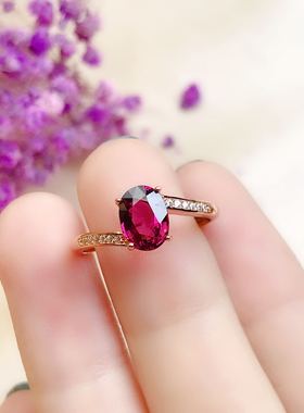 天然镁铝石榴石戒指S925纯银简约