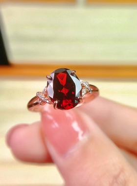 活口天然石榴石戒指宝石大气女