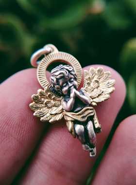 爱神丘比特复古纯银项链情侣吊坠