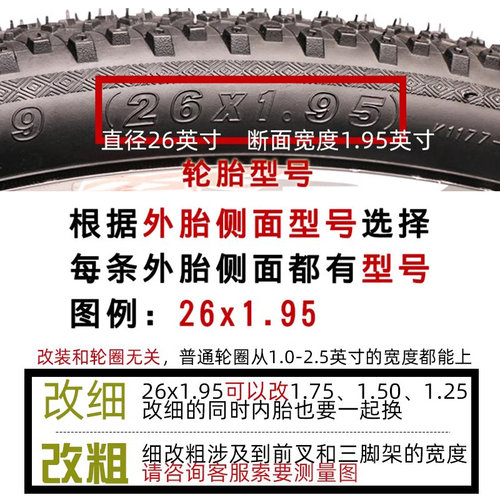 山地车内外胎26寸x1.25/1.50/1.75/1.95骑行台自行车公路光头轮胎 - 图0