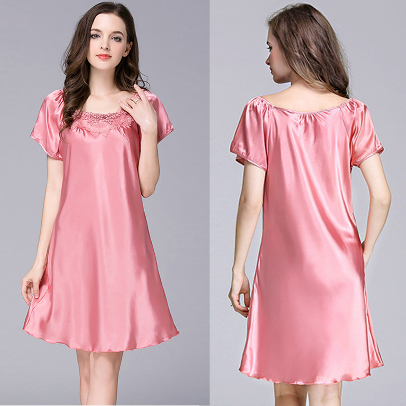 短袖夏季性感冰丝吊带中年胖mm睡裙 斐艾娜内衣睡裙