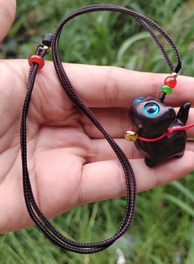 黑檀木萌萌骄傲猫吊坠木雕小猫咪