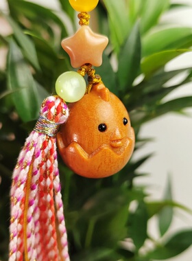 檀香木雕破壳小鸡萌系手机链流苏