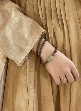 绿檀木和田玉三券木质文玩手串