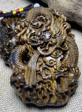 黑柿木龙牌地哦啊喝醉手把件