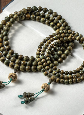 绿檀木手链108颗檀香木佛珠手串黄杨木莲花男女情侣多圈项链念珠