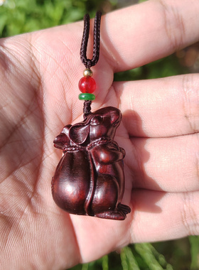 紫檀木老鼠钱袋吊坠实木文玩袋袋