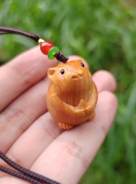 崖柏木十二生肖鼠吊坠卡通吃瓜鼠