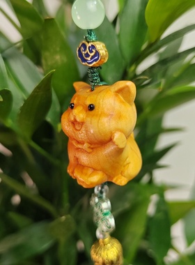 崖柏木雕生肖狗手机链可爱举手狗