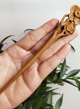绿檀木寒梅发簪日常盘发木簪民族