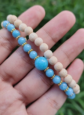 金丝竹搭配海蓝宝双圈手串云天款