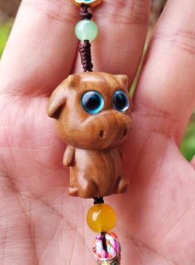 绿檀木小萌牛创意设计diy手机链