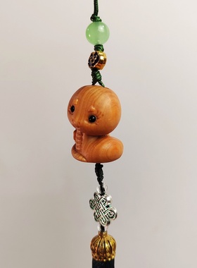 崖柏木雕美女蛇手机链流苏创意配