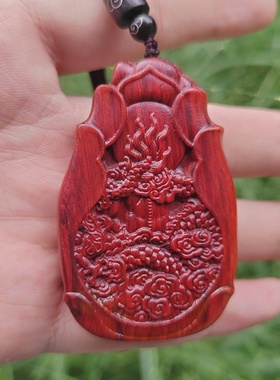 紫檀木雕本命佛牌不动明王吊坠男