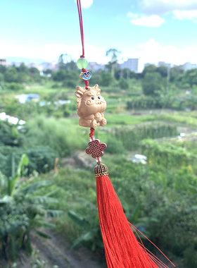 崖柏木小众木作生肖龙挂饰带流苏