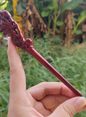 紫檀木兰花发簪见福步摇国风汉服
