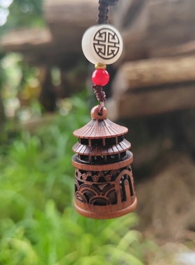 红贵宝镂空天坛车钥匙扣中式木雕